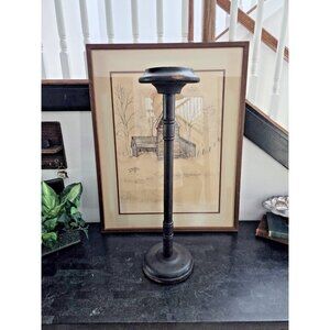 Antique Victorian Torchère Candle Stand 27" Turned Wood Ebonized Finish 1800s